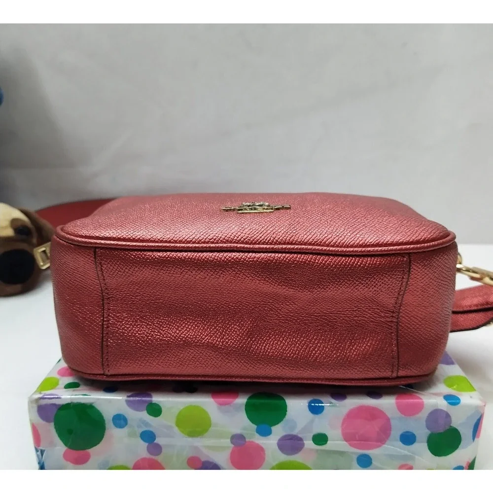 Coach Red Leather Double Zipper Closure Crossbody Bag